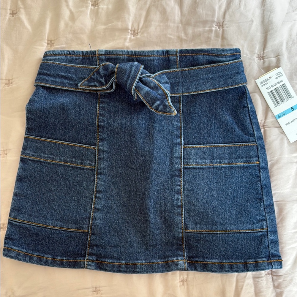 GB Girls Blue Mini Pencil Skirt Tie Front